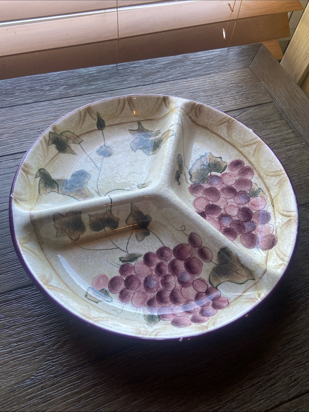 Oneida Cream and Purple Grape Divided Serving Platter